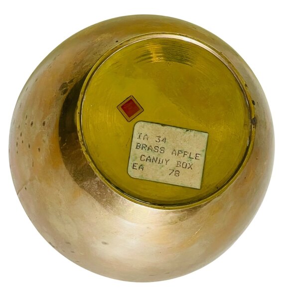 Vintage Brass Apple Container Trinket Box Candy Dish Leaf Handle Lid India 6"x5" - Picture 7 of 11
